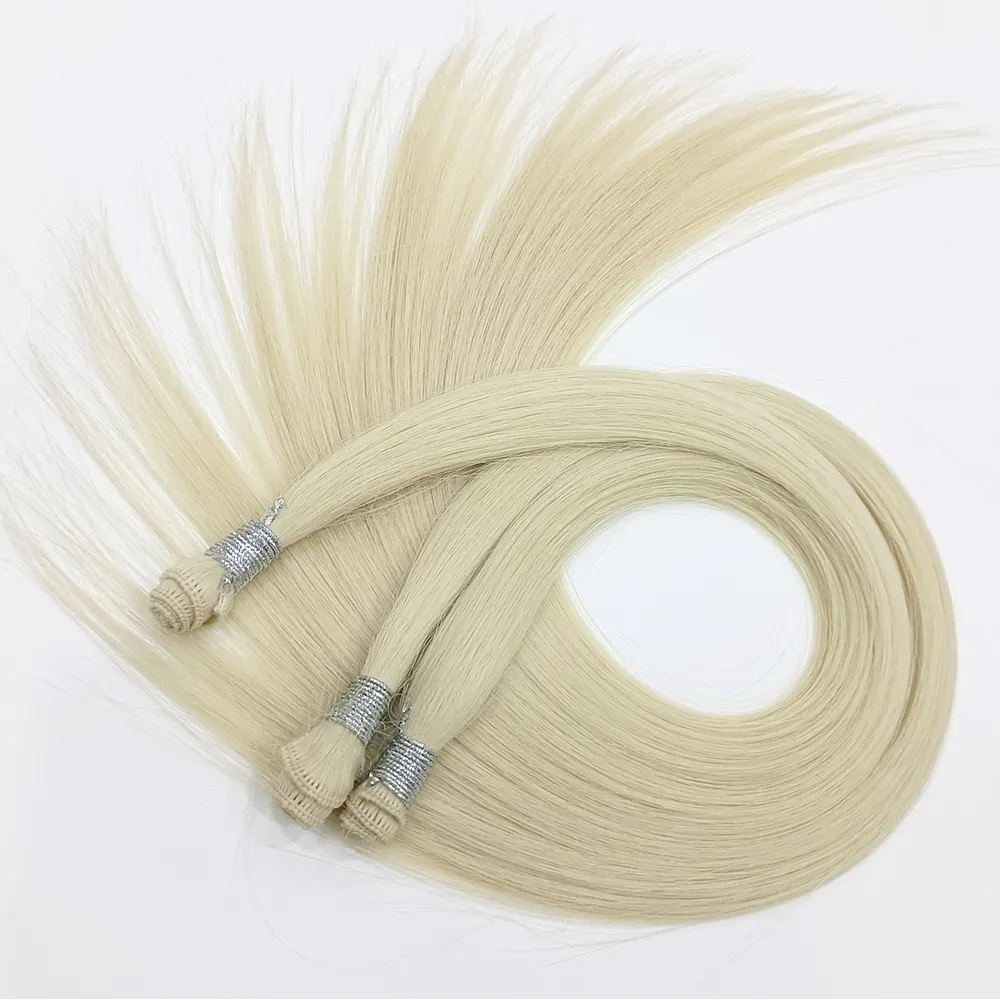 Raw Hair Double Drawn Thick End European Virgin Hair Light Color Hand Tied Human Hair Weft