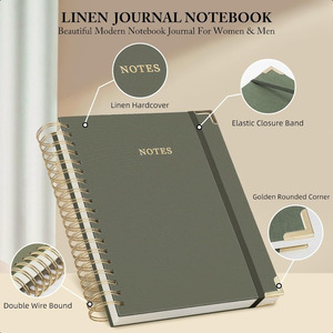 Carnet à spirale A5 en lin à couverture rigide pour le collège, papier épais ligné avec lettrage personnalisé en feuille d'or - Product Image 5