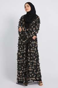 LEDUO Customized Elegant <b>Sequin</b> Embellished 3D Ruffle Women Muslim Dubai Fashion - Product Image 2