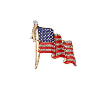 Broche en alliage euro-américain plaqué or rose avec diamants et strass, motif drapeau américain, broche peinte à l'huile, cadeau pour fête d'enfants et mariage