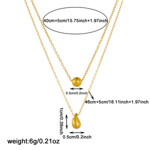 Layered Gold Plated Stainless Steel Necklace Teardrop Ball Pendant Clavicle Chain Daily Wear Gift Jewelry - Product Image 4