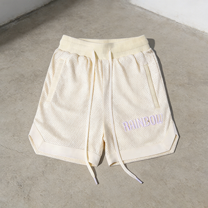 شورت رياضي رجالي صيفي بتصميم قوس قزح وشعار مخصص، شورت شبكي مطرز بطبقة مزدوجة وثقيل الوزن وفضفاض - Product Image 3