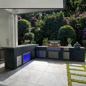 Barbecue à <span class=keywords><strong>gaz</strong></span> encastré moderne personnalisé inspiré <span class=keywords><strong>de</strong></span> la <span class=keywords><strong>pierre</strong></span>, îlot extérieur en acier inoxydable <span class=keywords><strong>de</strong></span> qualité supérieure, 7 brûleurs, cuisine extérieure exquise - Product Image 1