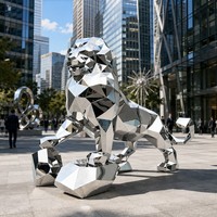 Sculpture cinétique de lion en acier inoxydable poli de luxe pour les espaces publics et les places d'entreprise, sculptures d'extérieur en acier inoxydable