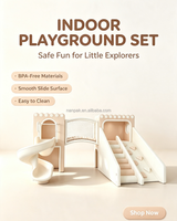 Château de jeu souple beige neutre avec toboggan en spirale et pont en filet d'escalade, équipement de terrain de jeu intérieur pour enfants pour café-jeux, centre commercial, garderie