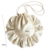 Sac fourre-tout rond en satin de soie personnalisable, élégant, léger, doux, à volants, durable, réutilisable, avec fermeture à cordon, pour courses et épicerie