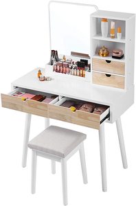 2022 beyaz Vanity seti ışıklı ayna, makyaj makyaj masası dokunmatik ekran karartma ile yatak odası için ayna - Product Image 5