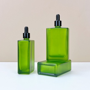 Custom Frosted Green Serum <b>Bottle</b> 15ML 30Ml 50Ml 100Ml Flat Square Rectangle Emulsion Oil <b>Dropper</b> Glass <b>Bottles</b> for Skin Care - Product Image 3