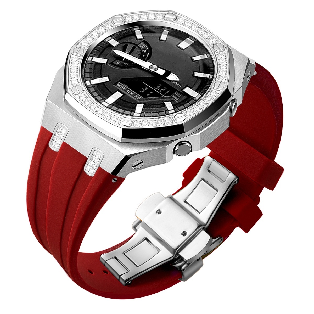 silver red strap
