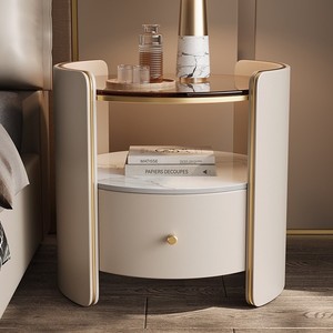 Ventes de liquidation, style naturel, table de chevet moderne avec plateau en verre trempé, armoire de rangement, table de chevet mobile - Product Image 4