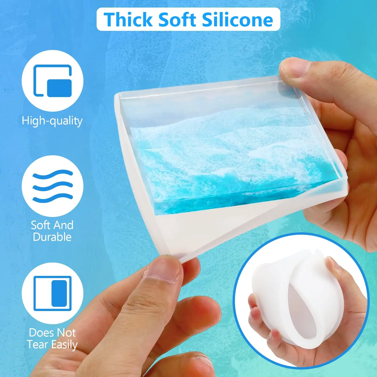 Hot selling 18Pcs square coaster silicone mold for epoxy resin DIY resin mold storage box round coaster resin mold silicone