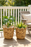 Panier de rangement festonné en jacinthe d'eau naturelle tressée artisanale, pot de fleurs en osier, porte-stylos de bureau, pour la maison