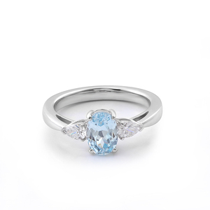 Кольцо из трех камней с сертификатом GRC 1.2ct аквамариновое сапфировое кольцо 18 карат белое золотое кольцо овальной формы ювелирные изделия унисекс - Product Image 2