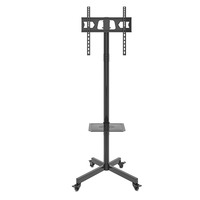 Chariot TV mobile en acier SPCC, pivotant, VESA 600*400MM, support au sol pour écrans de 32 à 75 pouces, roulettes verrouillables, étagère DVD, capacité de charge de 50 kg