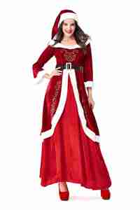 2025 nouveaux styles meilleure vente vin rouge longue robe <span class=keywords><strong>costume</strong></span> de noël pour les femmes - Product Image 5