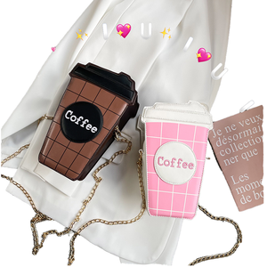 Qualité supérieure 	 Sac à main chaîne d'épaule pour jeune femme, nouveau design, motif tasse à café mignonnes filles, avec coton - Product Image 1