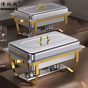 WINNERS Réchaud buffet moderne Bain-marie rectangulaire en acier inoxydable Chauffe-plat à alcool avec support pliable - Product Image 1
