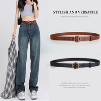 Anshun Lot de 2 ceintures en faux cuir souple pour femmes pour jeans et robes Ceinture pour femmes à boucle dorée