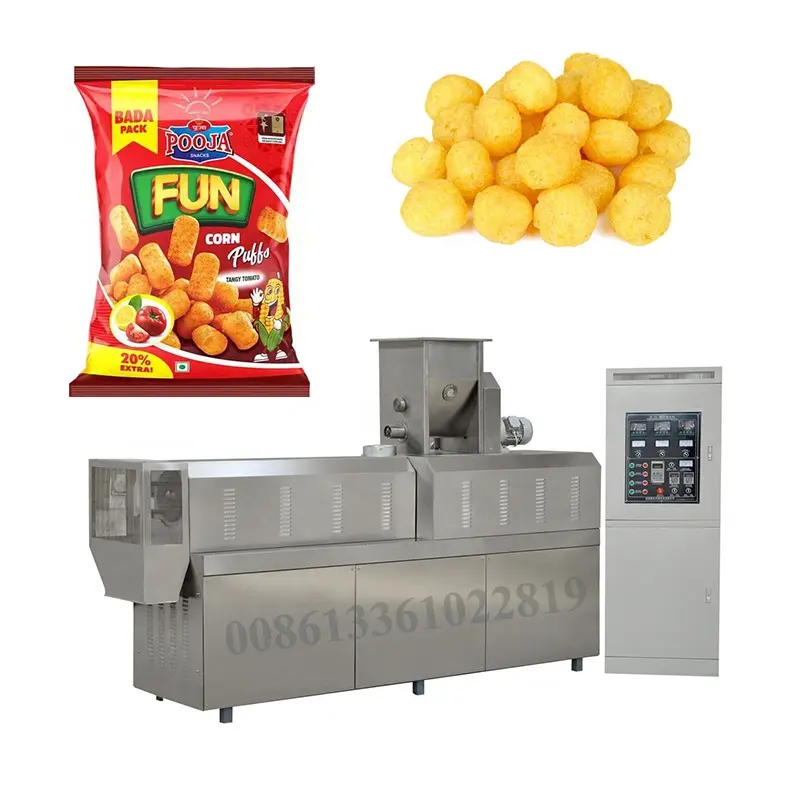चीन आपूर्तिकर्ता पनीर गेंद कश मशीन फूला नाश्ता बनाने की मशीन उत्पादन लाइन