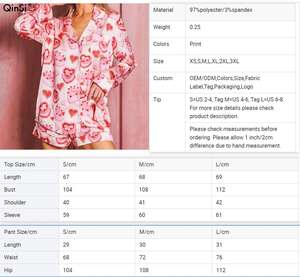 QINSI Women Valentine's Day Pyjama Print 2 Pieces Lapel Long Sleeves <strong>Shorts</strong> <strong>Pj</strong> Set Satin Pajama Set <strong>Christmas</strong> Nightie Sleepwear - Product Image 6