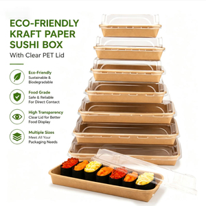 Eco Friendly <b>Kraft</b> Paper Sushi <b>Box</b> with PET Lid Disposable Takeaway Food Container Custom Logo Packaging Wholesale - Product Image 1
