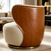 Fauteuil pivotant de luxe ergonomique à dossier en S, en cuir et tissu assortis, pour salon et villa