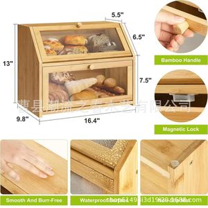 Boîte à pain en bois Spring Of Trends avec double couche en verre pour le rangement des produits de boulangerie - Product Image 5