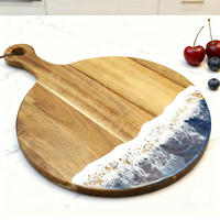 Meilleurs gadgets de cuisine pour la maison, planche à découper ronde en bois d'acacia, motif océan moderne, facile à nettoyer, avec poignée confortable