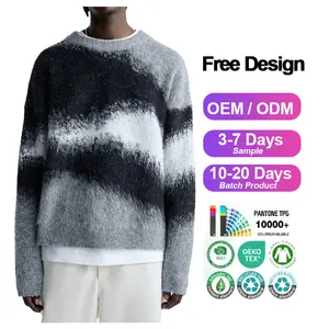 Custom LOGO OEM ODM Mohair Men Knitted Sweater Fuzzy Long Sleeve Knitwear Winter Crew Neck Knit Pullover Mohair Sweater Men