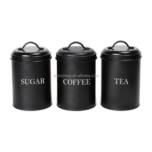 Customized Retro Kitchen Counter Food Storage Jar for Sugar Coffee <strong>Tea</strong> 3PCS Canister <strong>Tin</strong> Metal Canister <strong>Set</strong> - Product Image 5