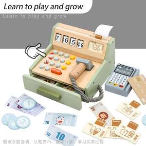 Caisse enregistreuse en bois pour enfants, jeu de rôle de caissier de supermarché, jouet éducatif pour l'apprentissage des mathématiques, aides pédagogiques pour garçons et filles - Product Image 2