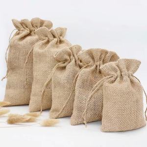 Pochette en lin écologique imprimée de logo personnalisé Sac en jute cadeau avec cordon de serrage pour shopping - Product Image 1