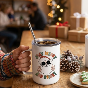 Individuelles Logo 12oz Edelstahl Weiße Sublimations-Weihnachts-Kaffeetassen mit Henkel, Strohhalm-Set und Plastikdeckel für Reisen - Product Image 6