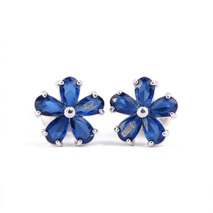 Orecchini a Perno con Fiore Blu, Cristallo Taglio Marquise, Strass, Placcati in Argento, Gioielli Romantici da Festa per Donne - Product Image 1