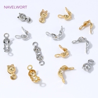 50 pièces Embouts de finition en laiton de 4 mm à double coupelle, plaqués or 18 carats, avec couvercle de nœud à sertir, pour la rétention durable de la couleur, pour la fabrication de bijoux DIY