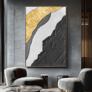 Gran decoración de Hotel hecha a mano Oro Negro texturizado Wabi Sabi minimalista arte de pared 3D pinturas murales en línea - Product Image 3