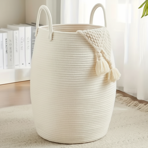Wholesale Price Multi-color <strong>Large</strong> Foldable Cotton Rope Woven Blanket Laundry Hamper <strong>Basket</strong> <strong>Storage</strong> <strong>Basket</strong> with Handle - Product Image 1
