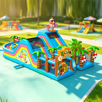 WINSUN Château gonflable tropical flamant rose avec toboggan, en PVC imperméable, certifié CE, qualité commerciale, ignifuge, sans plomb, pour fêtes d'enfants et parcs