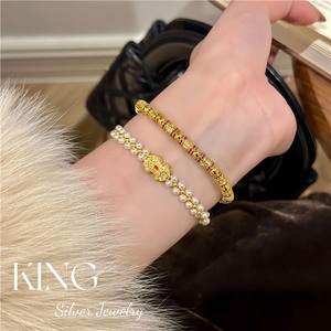 Pulsera de Perlas King Silver Jewelry, Plata S925 Chapada en Oro, Pulsera con Dijes para Mujer, para Boda - Product Image 5