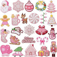 Nouvelle broderie thermocollante en chenille rose scintillante avec bordure décorative, motif Père Noël pour la décoration