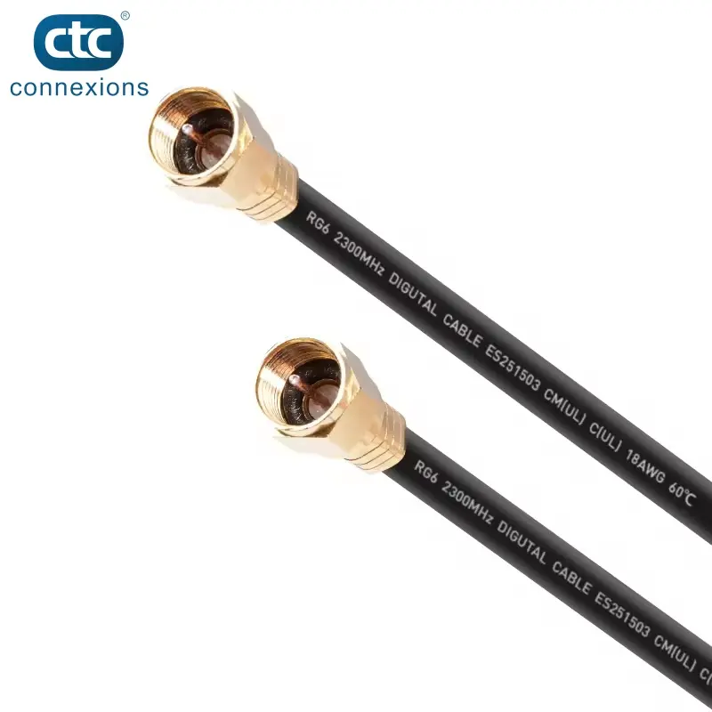 Cabo conector cctv, 18awg 2300mhz f tipo conector rf cabos coaxiais rg6 f para f