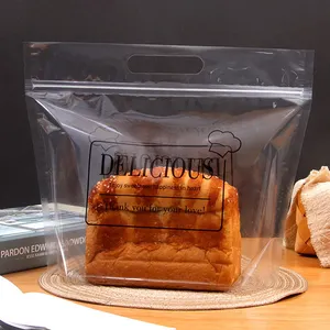 Leverancier Op Maat Verpakking Opp Afdrukken Plastic Bakkerij 450G Toast Broodzak Rits Verpakking Koekjesvoedsel Broodzakken Met Handvat