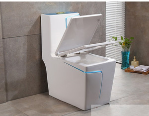 <span class=keywords><strong>WC</strong></span> monobloc en céramique KD-19CTA Chaozhou, design <span class=keywords><strong>bleu</strong></span>, avec siphon intégré, cuvette carrée pour salle de bain avec ligne bleue - Product Image 4