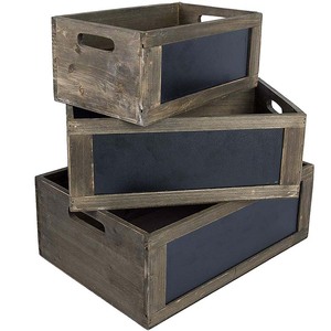 Home wooden box decorated with blackboard and cutout handles wooden storage box