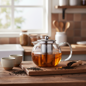 22온스 차 주전자 아이스 티 메이커 맞춤형 투명 내열 유리 티포트 탈착식 차 거름망 포함 - Product Image 1