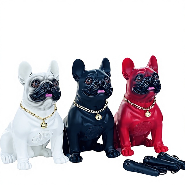 M11-M15 Full Body Dog Head for 5.3 Speaker 5W Output Built-in Mic Card Voice Prompt Call Plastic Cabinet Cartoon Bulldog