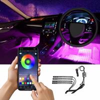 Kit de Tiras LED RGB para Interior de Coche SHIZI, Control por Aplicación, 4 Piezas, Luz Ambiental Flexible, Controlador para Salpicadero y Reposapiés, OEM
