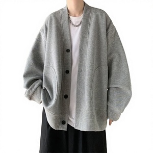Cardigans en tricot gaufré pour hommes, couleur unie, hiver 2025, manches longues, col en V, vêtements d'extérieur amples, 100% polyester, séchage rapide - Product Image 3