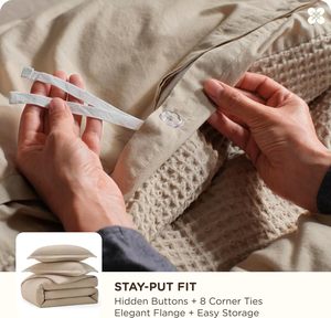 100% Cotton <strong>Waffle</strong> Weave Khaki <strong>Duvet</strong> <strong>Cover</strong> Queen Size, GentleSoft and Breathable Tan Bedding Set for All Season, 3 Pieces - Product Image 5