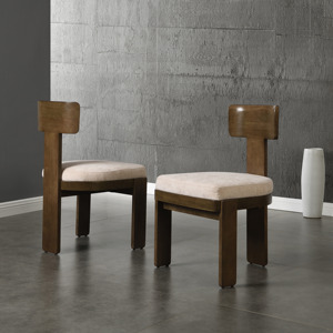 Ensemble de 2 chaises de salle à manger rembourrées pour appartement moderne, chaises latérales en tissu avec assise beige, pieds en bois massif brun clair - Product Image 2